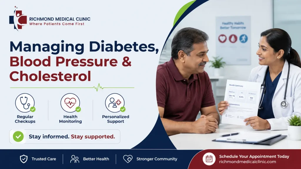 Managing diabetes blood pressure and cholesterol with regular checkups and personalized support